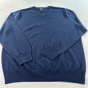 Jos A Bank Sweater Mens XXL Blue 100% Merino Wool V Neck Travelers Collection